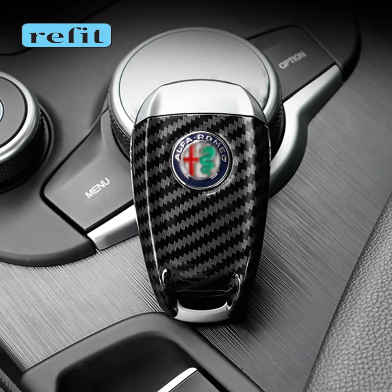 

Carbon fiber key shell key shell 3D keychain For Alfa Romeo Giulia Stelvio Car Key protector Cover