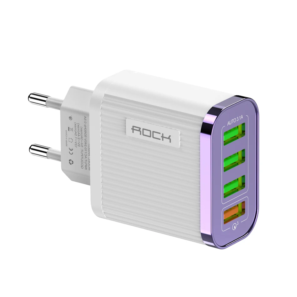 White-Purple Новое обновление 4 порта QC3.0 Quick Charge 4,0 EU Plug 35 Вт USB зарядное устройство для iPhone Android Tablet дорожное настенное зарядное устройство для телефона адаптер - Тип штекера: White-Purple