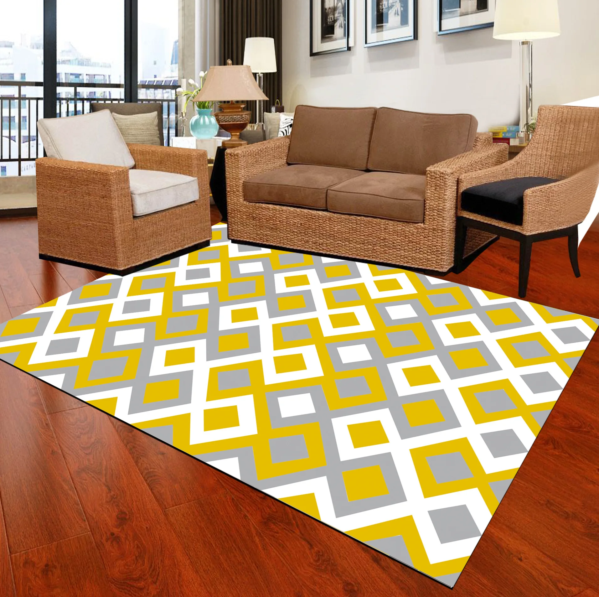 

Modern Style Geometric Design Nordic Carpet Living Room Sofa Tea Table Bedroom Full of Rectangular Home Washable Bedroom Decor
