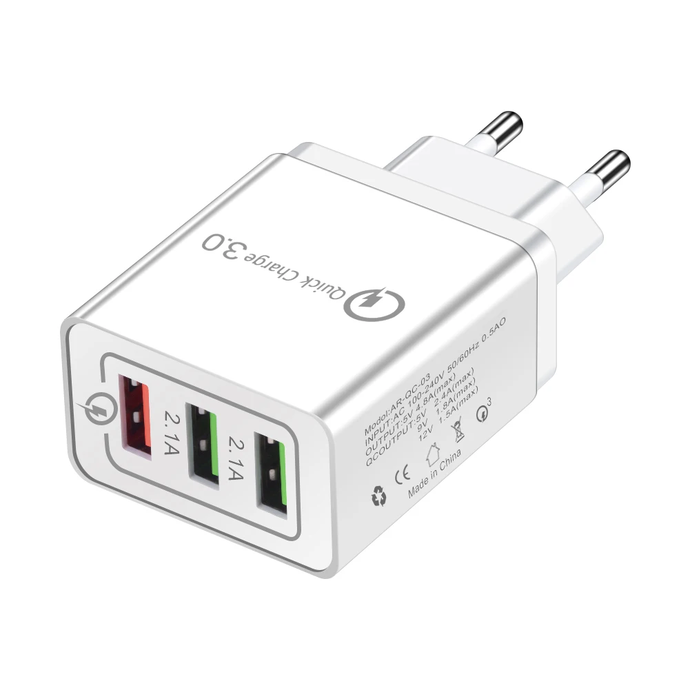 Grey White 3 порта Быстрая зарядка 3,0 USB зарядное устройство Быстрая зарядка настенное зарядное устройство адаптер ЕС США мобильный телефон для iphone ipad мини samsung Xiaomi - Тип штекера: Grey White