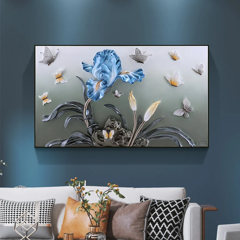 

3D Meter Box Decorative Painting Switch Box Shielding Box Modern Minimalist Single Flower-De-Luce Embossed Hanging Painting