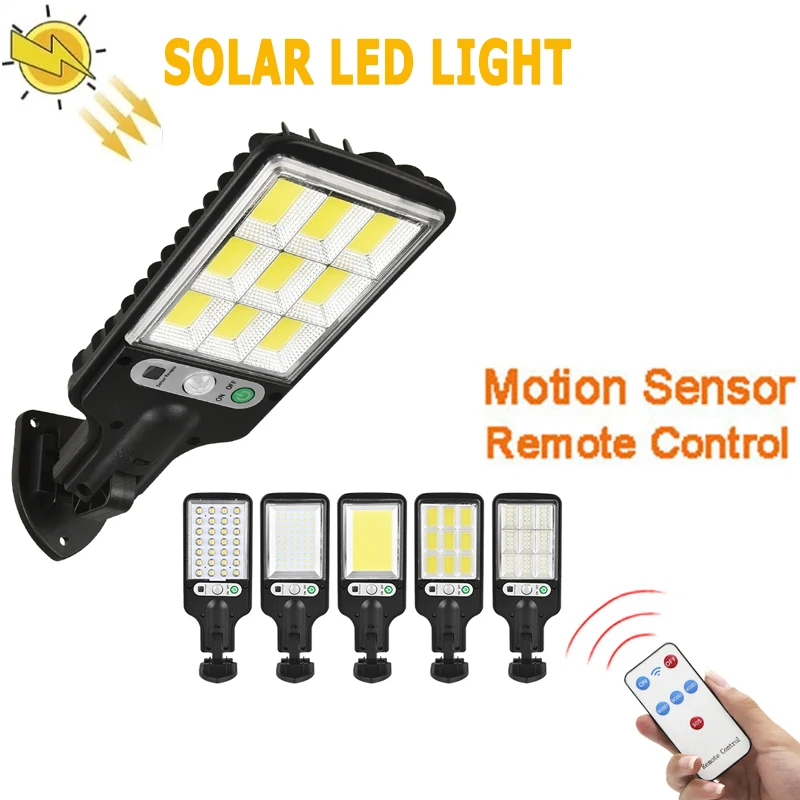 

LED Solar Street Lights COB+SMD Outdoor Solar Lamp With 3 Light Mode Waterproof Motion Sensor Security Lighting for Garden Patio
