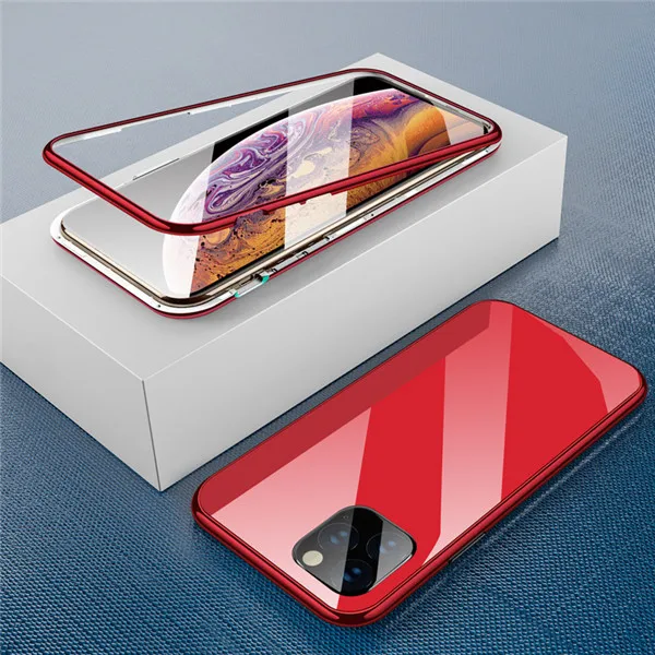 Red Магнитный адсорбционный чехол ярких цветов 360 на для iPhone 11 Pro MAX чехол из закаленного стекла для iPhone XS MAX XR X 7 8 Plus чехол на для айфон 11 Pro Max X XR XS MAX 7 8 плюс - Цвет: Red