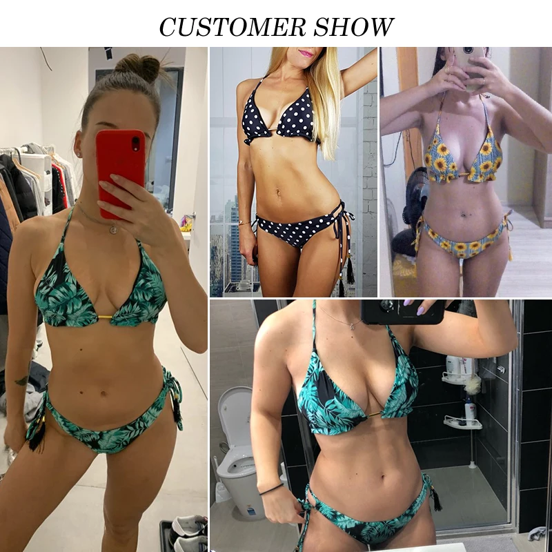 Бразильские бикини стринги 2020 с принтом листьев купальный костюм кисточками