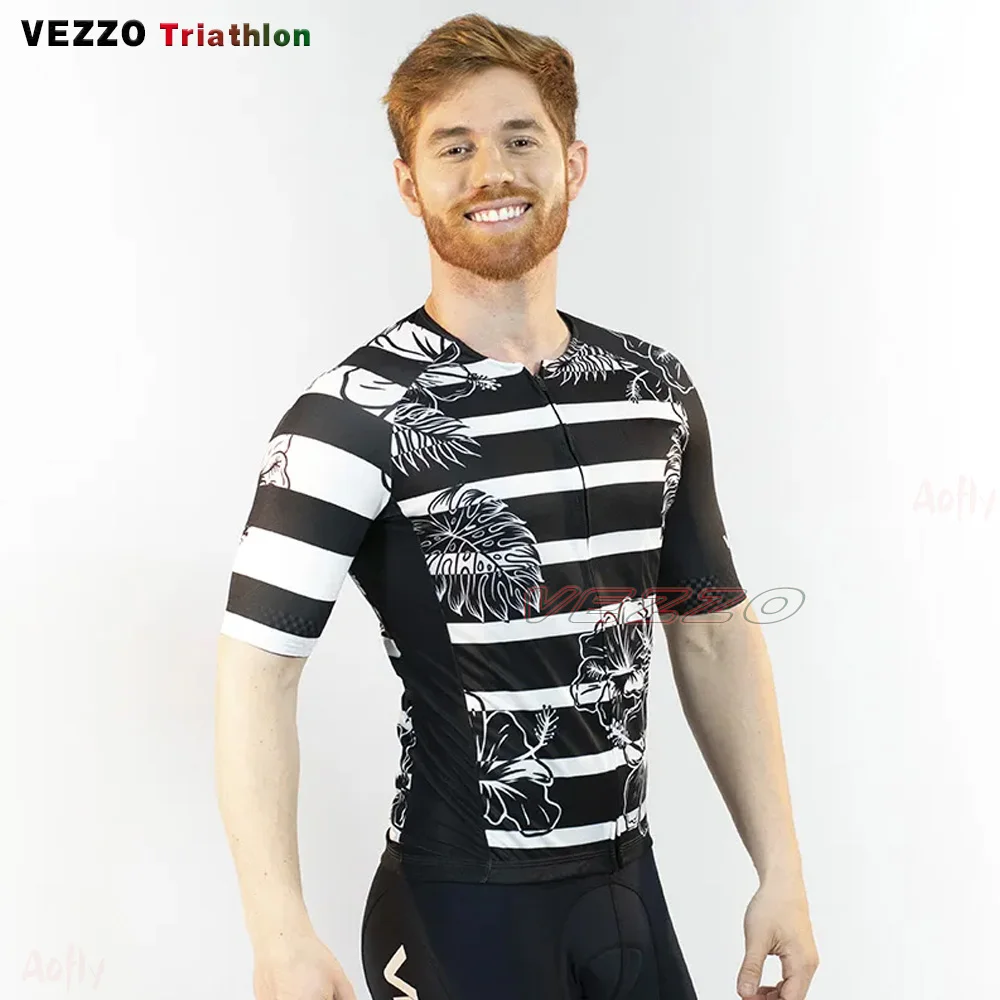 Мужская велосипедная форма Vezzo майка короткая одежда в черно-белую полоску