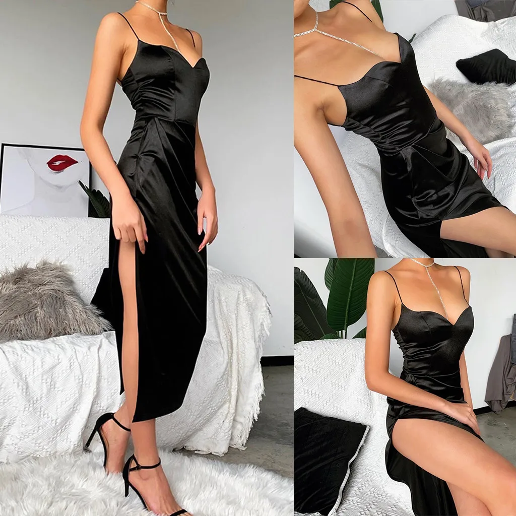 Женское платье до середины икры элегантное черное с v-образным вырезом на