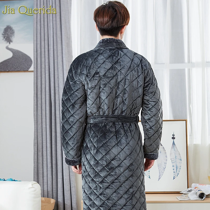 

Mens Bathrobe Velvet Luxury Chinese Kimono Fleece Lapel Belted 3 Layer Padded Thick Winter Housecoat Mans Sleeping Home Gown New