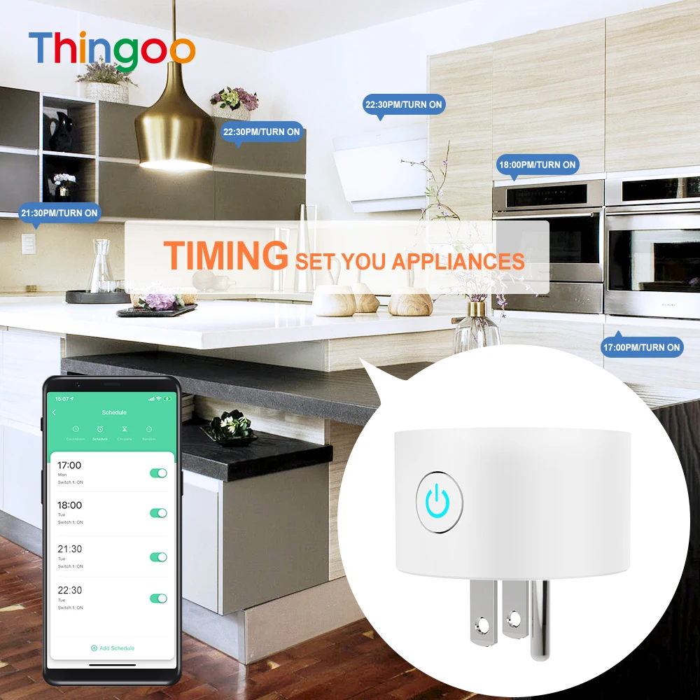 

Mini Wifi Outlet Wireless Plug 10A US Energy Monitoring Timer Smart Sockets That Work With Alexa Google Home