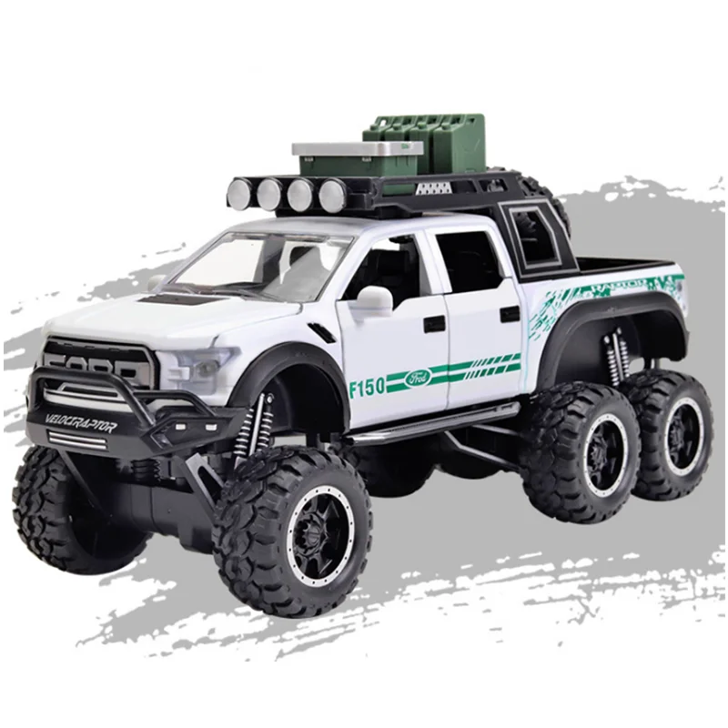 White 1:28 литье под давлением FORD RAPTOR f150 SUV металлическая модель автомобиля игрушечные колеса сплав автомобиль звук и светильник оттягивающийся автомобиль мальчик малыш игрушки vw модель - Цвет: White