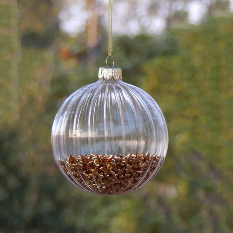 

4pcs/pack Diameter=10cm Middle Size Transparent Striped Glass Ball Home Decoration Christmas Day Tree Pendant Hanging Globe