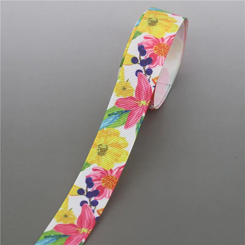 DHK 10 ярдов цветочный принт Grosgrain ленточный аксессуар бант для волос украшение