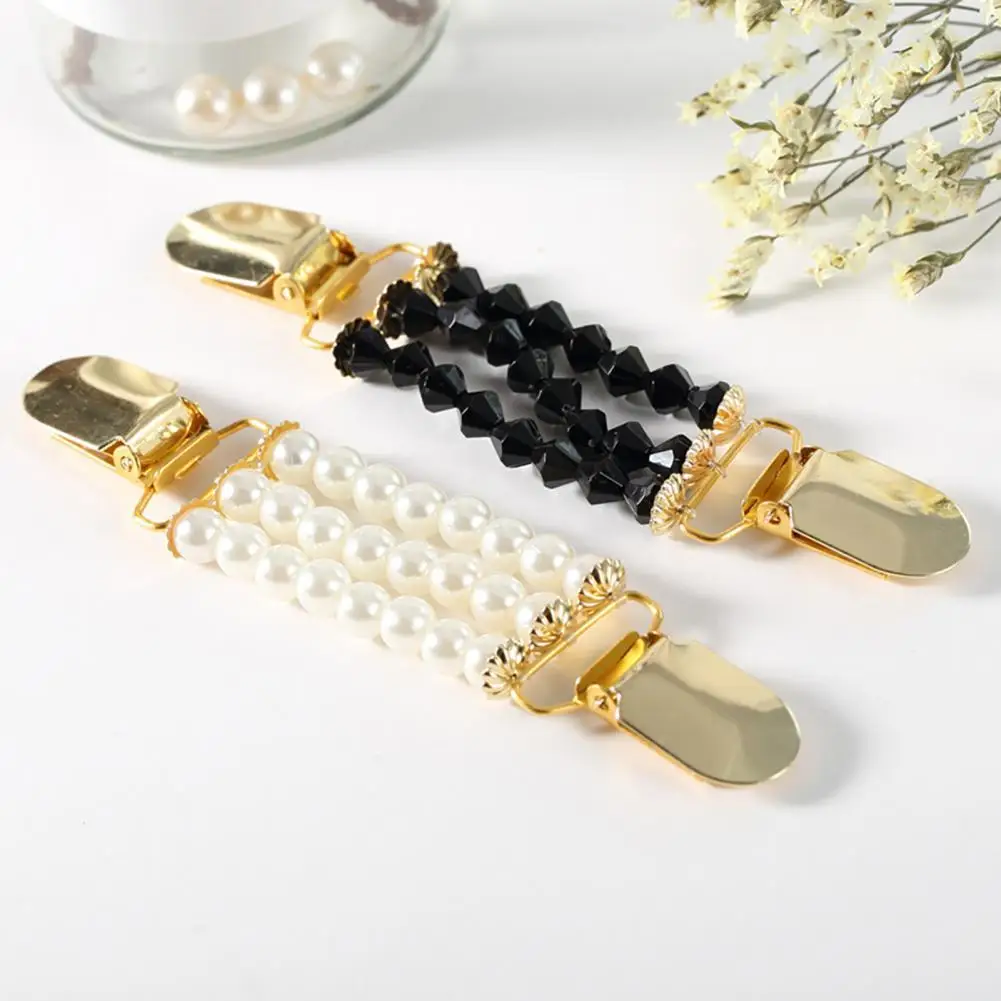 

Elegant Women Pearl Brooches Pin Sweater Scarf Collar Clip Anti-deform Eye Catching Alloy Cardigan Pin Shiny Shawl Collar Clip