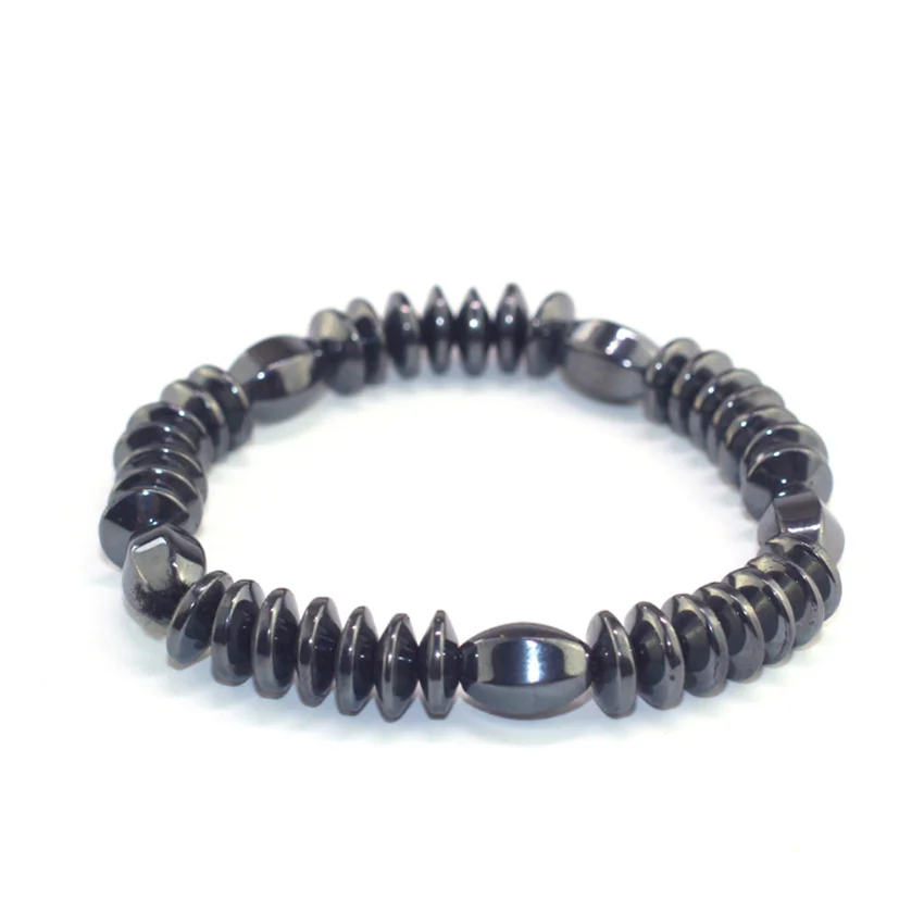 FYJS уникальный ручной работы Плетение гематит камень эластичный браслет