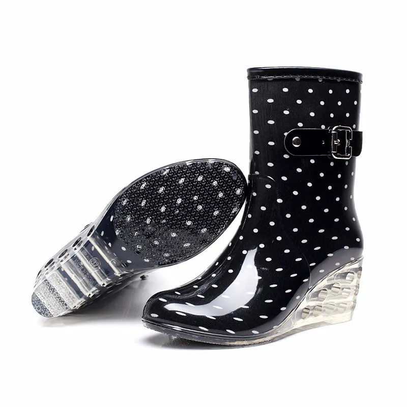 Rain Boots Punk Style Mid Snow Women's Mid-calf Non-Slip Outdoor Wedge Water shoes woman zapatos de mujer889 |