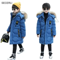 long boys winter jacket fur hooded cotton children coat outwear for 5 to 15 years teenager boys snowsuit parkas