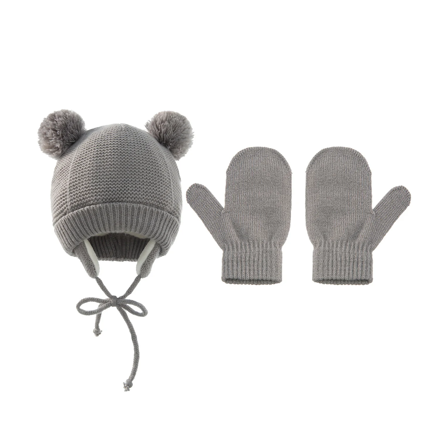 Kids Hat+Gloves Set 3PCS Solid Winter Children Earmuffs Cap Casual Children Knitted Hat Accessories Keep Warm
