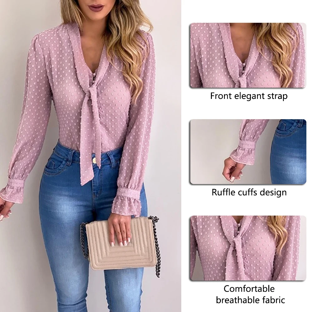 

Women 2020 Spring Fashion Long Sleeve V-neck Pink Shirt Office Blouse Slim Casual Tops Female Plus Size