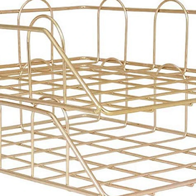 

Metal Stackable Paper Tray, Desk Organizer Office Supplies Stackable File Document Letter Tray Set Of 2, Gold