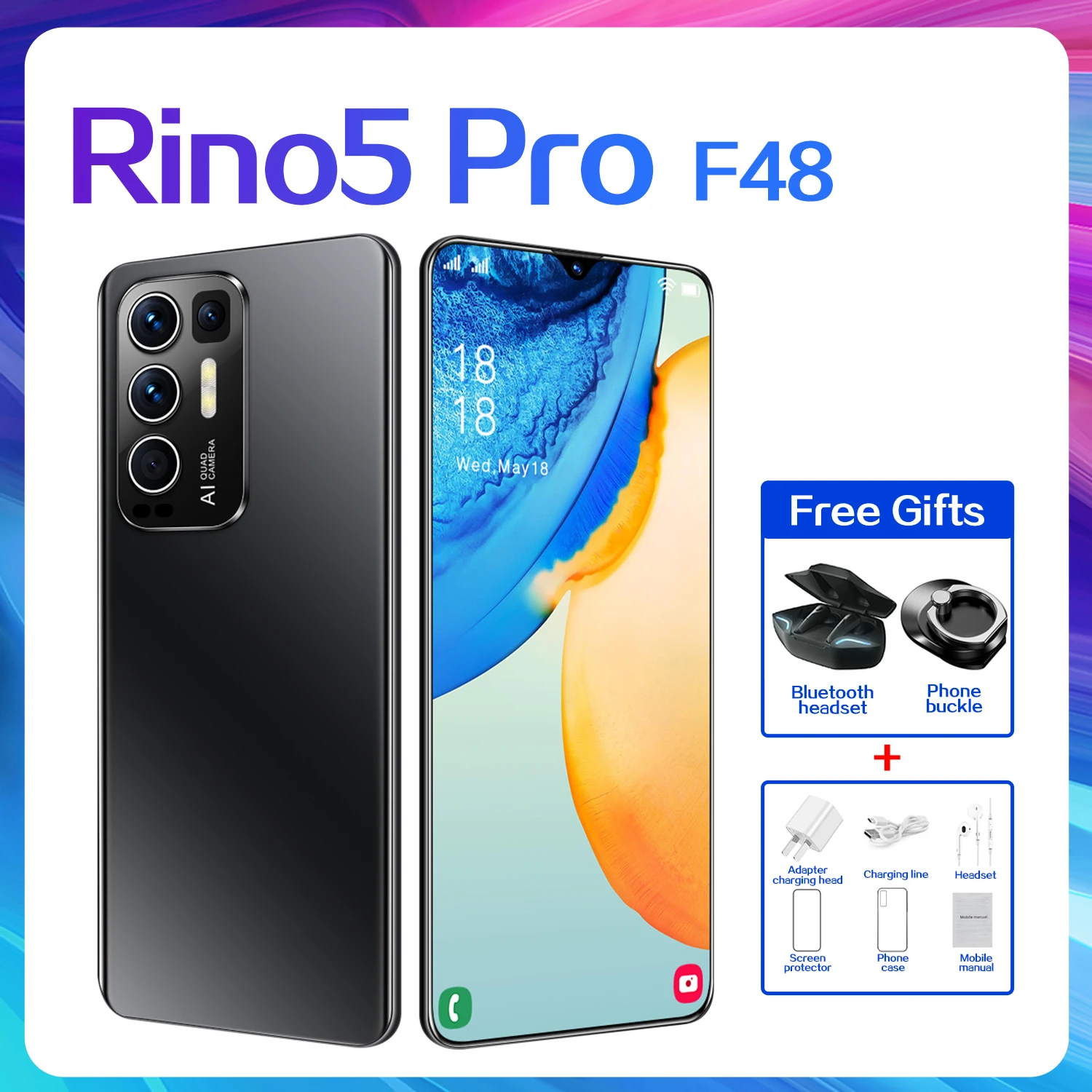 

Global Version Rino5 pro+ 888 5G Flash Charge phone Super AMOLED Smartphone 32MP Front Camera 8+256GB Android 11