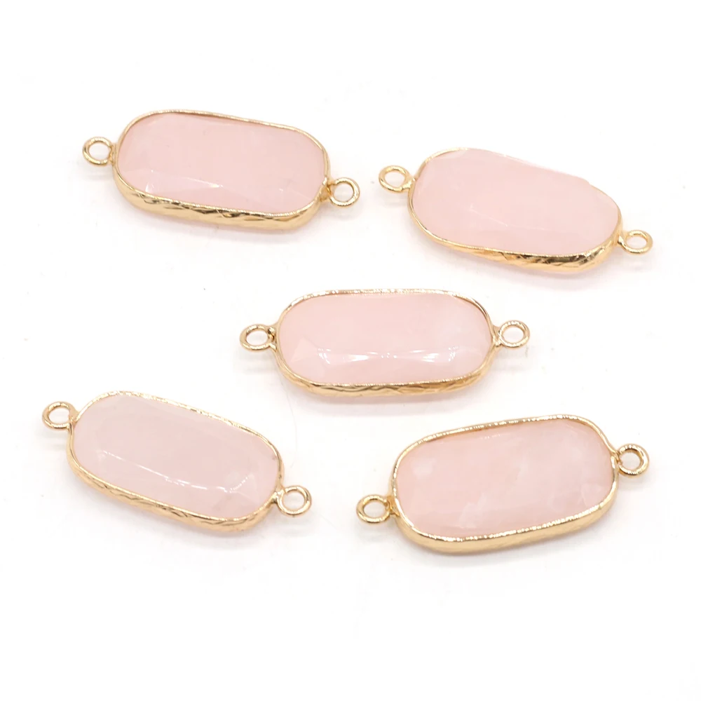 

Natural Semi-precious Stones Rectangular Pink Crystal Boutique Connector To Make DIY Fashion Charm Necklace Bracelet