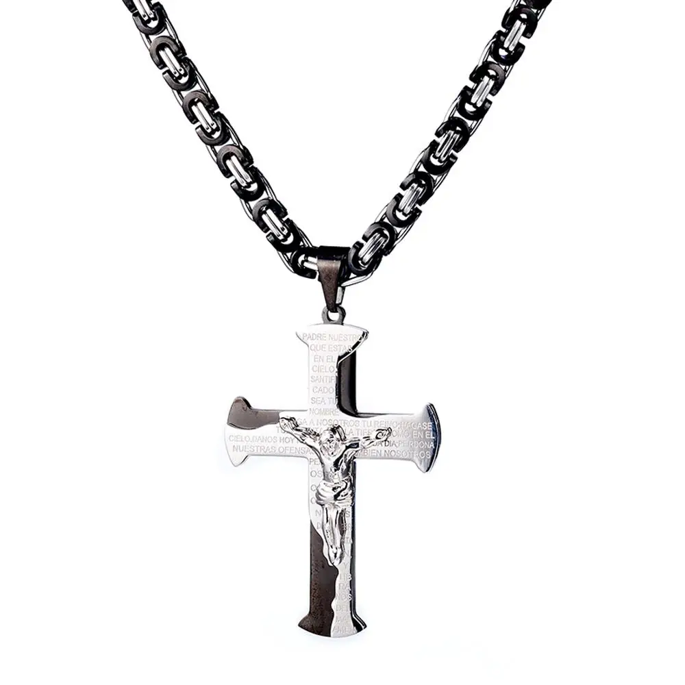 

Fitness Stainless Steel Vintage Runes Cross Pendant Hip Hop Men's Women's Necklace Jewelry With Byzantium Link Chain 18-40inch