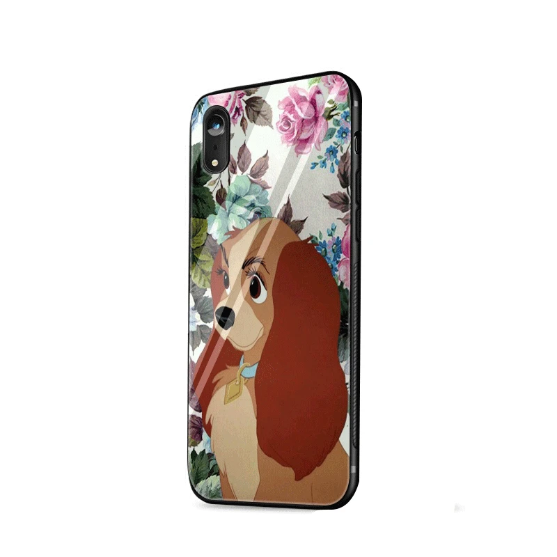 Mobile Phone Case Glass Tpu For Iphone 5 5s 6 6s 7 8 Plus X XR XS Max Shell Cover Cartoon Dog Lady And Tramp Protection | Мобильные