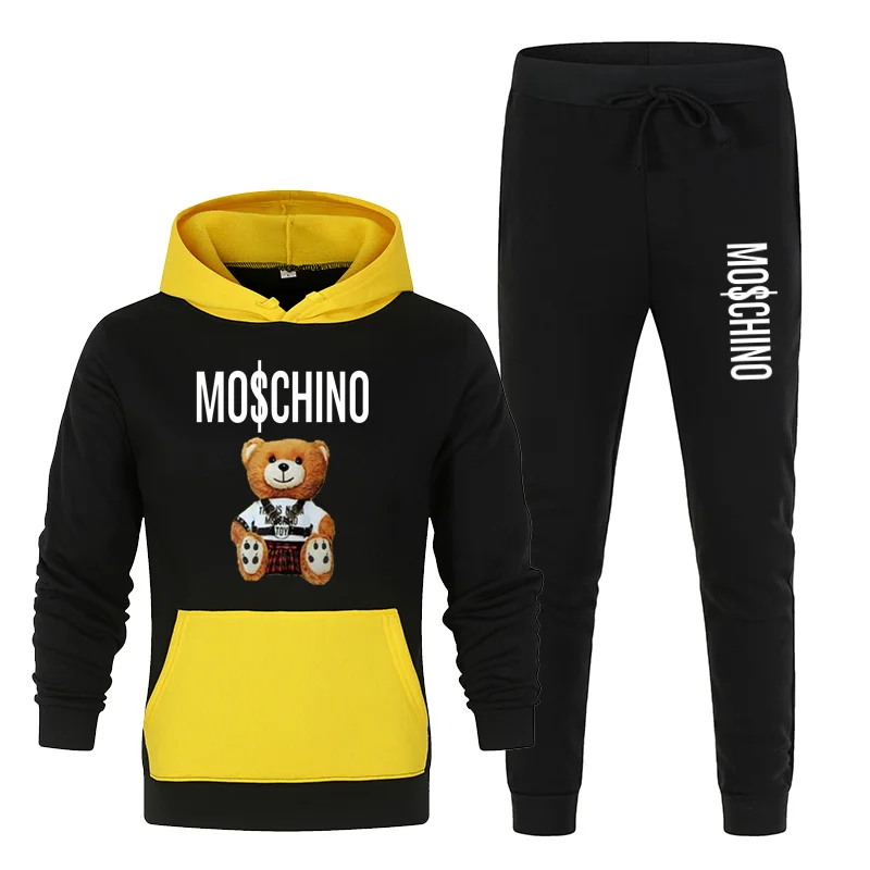 

New Fashion Stitching Pocket Hoodie Suit Men's And Women's Sweater Autumn And Winter Two-Piece Cute Bear Print