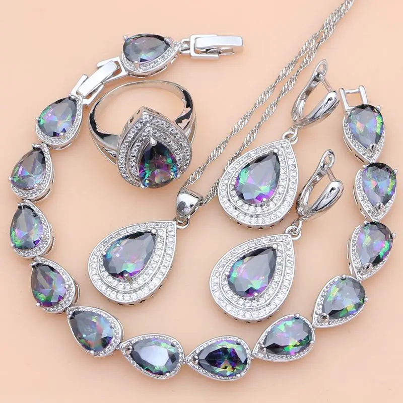 

Classic Mystic Rainbow Zircon Women 925 Sterling Silver Jewelry Sets Earrings/Pendant/Necklace/Ring/Bracelet T199