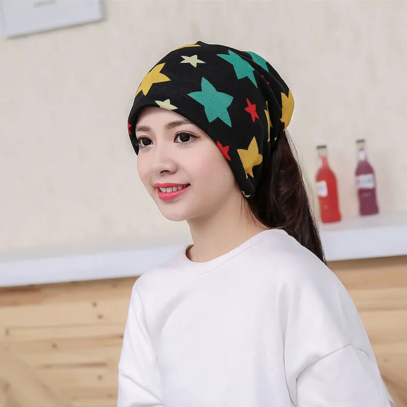 

Five Star Print Fashion Girls Hats Autumn Winter Casual Cotton Caps Women Skullies Beanies Warm Ladies Caps Free size