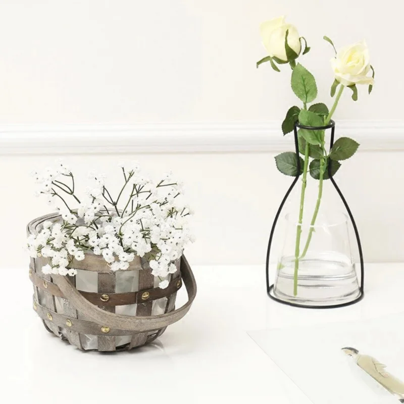 

Plants Racks Hanging Decor Creative Nordic Minimalist Abstract Vase Lines Black Lines Iron Dried Flowers Vases Home Ornaments
