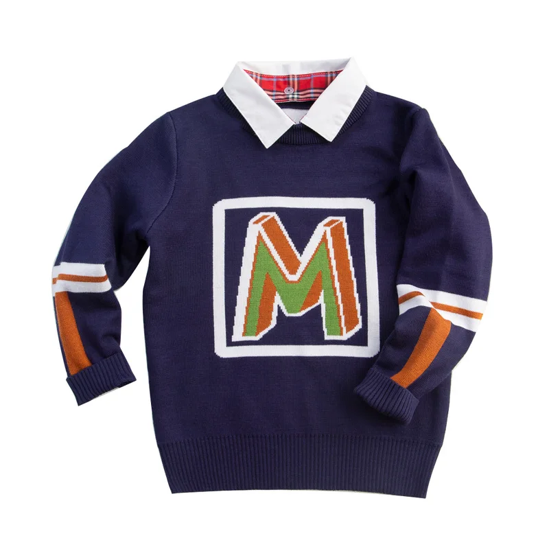 

Big Boys Pure Cotton Sweaters Autumn Warm Jacket Baby Boys Pullovers Long Sleeve Knitted Sweaters With Shirt Collar Outfit