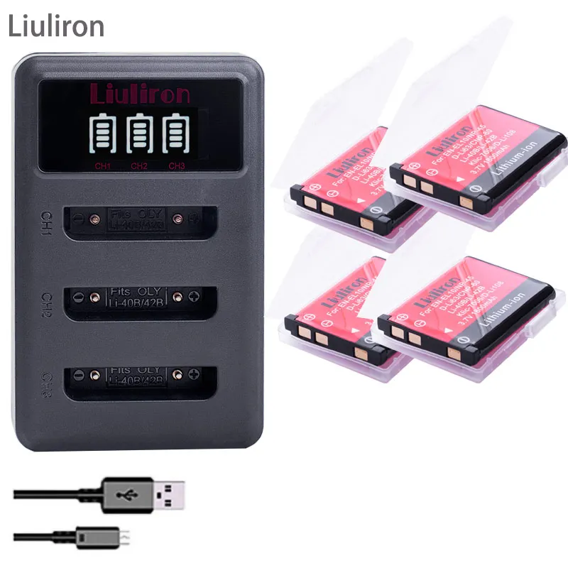 Charger and 4battery 5x Li-40B LI-42B LI ion аккумулятор 40B 42B LI40B Батарейки+ ЖК-дисплей USB Зарядное устройство для ЖК-дисплея с подсветкой FUJIFILM NP-45 NP 45 NP45 NP 45A 45B 45S для Nikon EN-EL10 - Цвет: Charger and 4battery