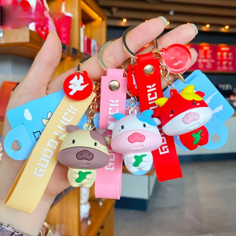 Fashion Cute Cute Cow Anime Key Chain    Creative Cartoon Fun Charm Key Chain   Lady Cute Bag Mobile Phone Key Chain Pendant