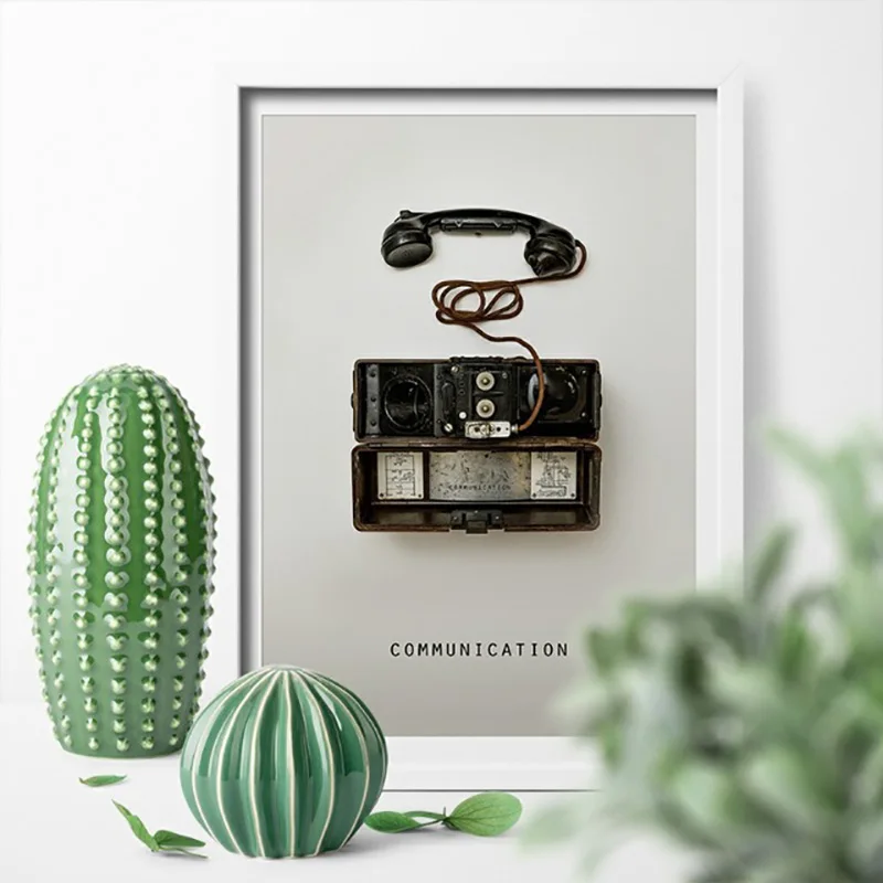 Современный холст в скандинавском стиле винтажная картина с телефоном домашние