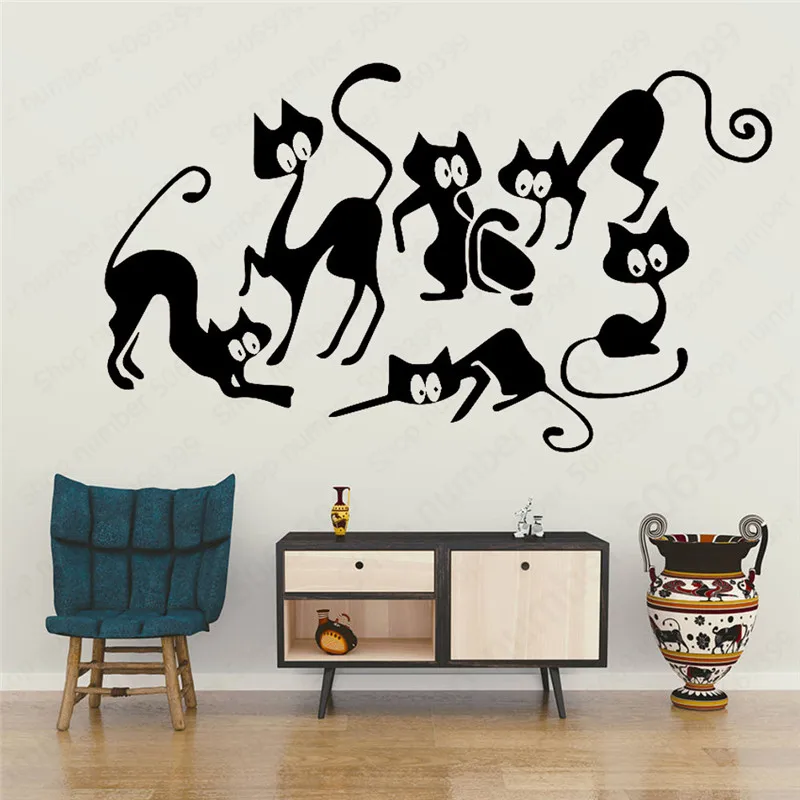 

Cartoon Cat Wall Stickers Home Furnishing Decorative Wall Sticker Home Decora Living Room Bedroom DIY Wall Art Sticker LW608