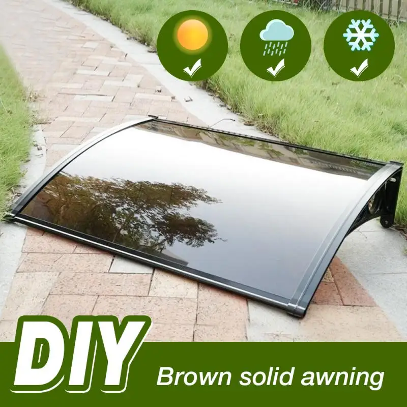

High Quality Rainproof Window Door Awning Brown Transparent PC Board Rain Canopy Silent Anti UV Sun Shelter Shade Awning HWC