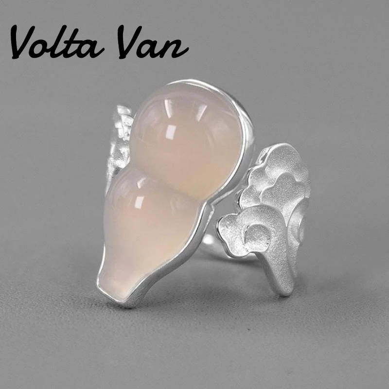 

Серебряные кольца Volta Van 925 пробы, винтажные классические кольца из халцедона, новинка 2022, изящные элегантные рельефные лаконичные открытые кольца