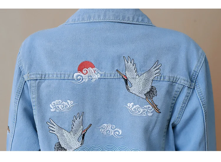 

#3339 Spring Autumn Black Blue Denim Jacket Women Short Embroidery Vintage Casual Jeans Jacket Women Outerwear Coat Harajuku