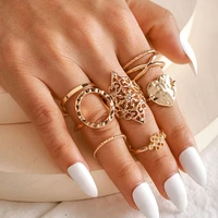 huatang vintage star heart flower rings set for women gold color geometric knuckle rings female party finger jewelry anillos