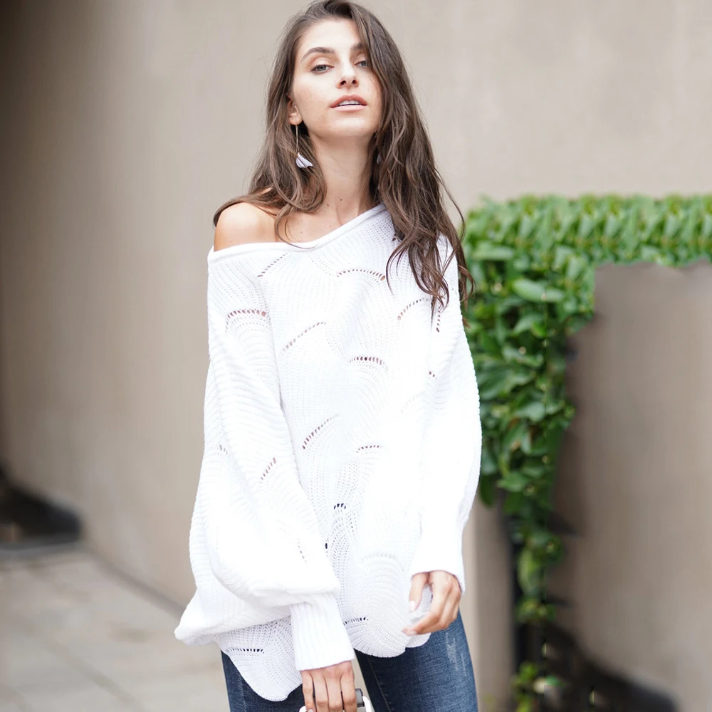 Sweater women 2019 new Spring/Autumn/winter Fashion Sexy Dew shoulder long Batwing Sleeve knitting Solid clothing | Женская одежда
