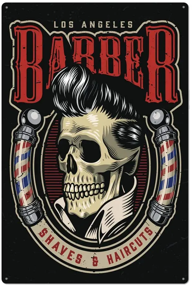 

Los Angeles Barber Shop Theme, Shaves & Haircuts Metal Sign for Salon & Barbershop Decor 12" x 8"