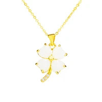 fashion white rhinestone lucky four leaf clover pendant necklaces for women 24k gold color chains party collares choker jewelry
