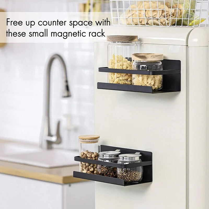 

Stainless Steel Magnetic Shelf Punch-free Kitchen Refrigerator Spice Storage Rack Bathroom Shelves Sidewall Storages Holder