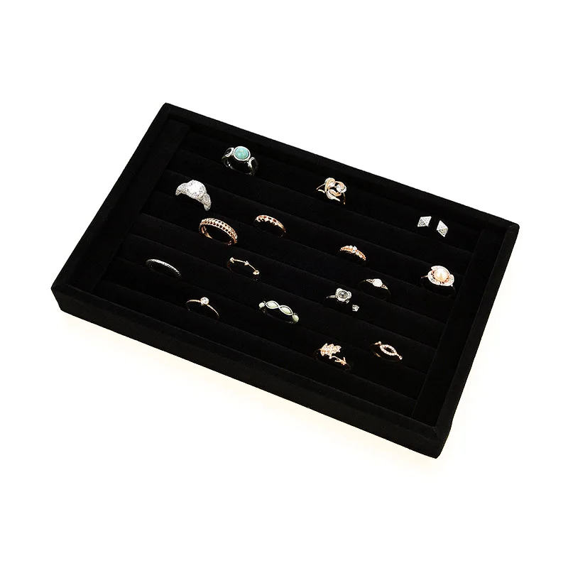 Portable Velvet Jewelry Ring Earring Insert Display Cufflinks Organizer Box Wooden Flat Stackable Tray Holder Storage Showcase | Украшения