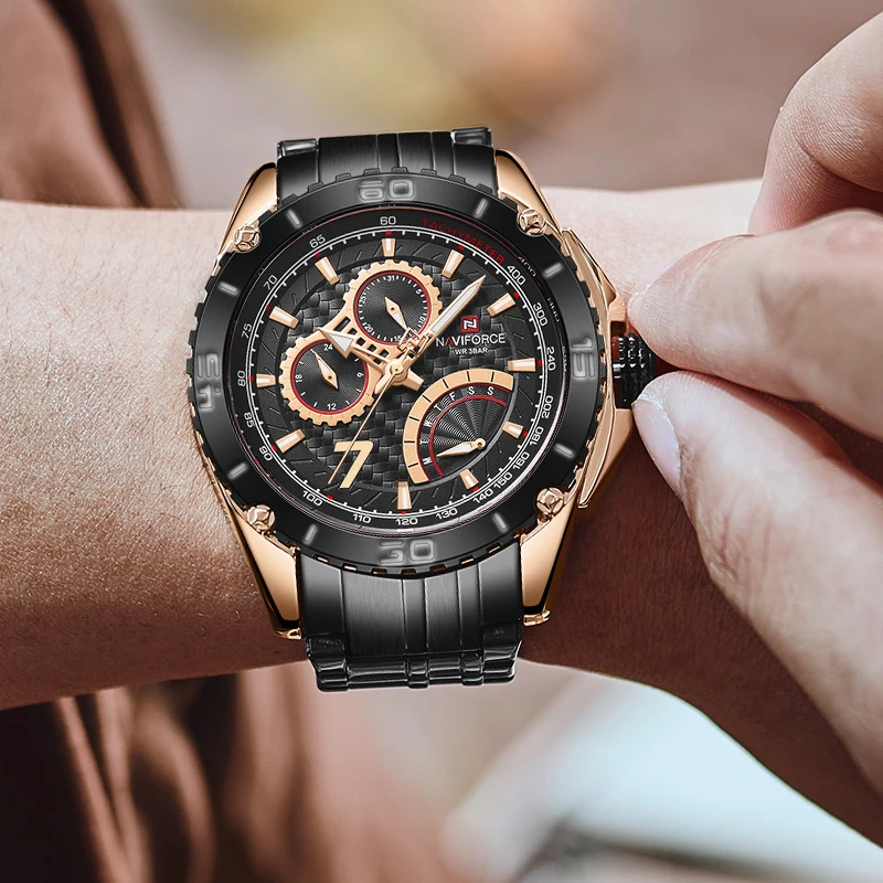 Творческий Большой Циферблат Бизнес NAVIFORCE мужские часы Relogio Masculino кварцевые