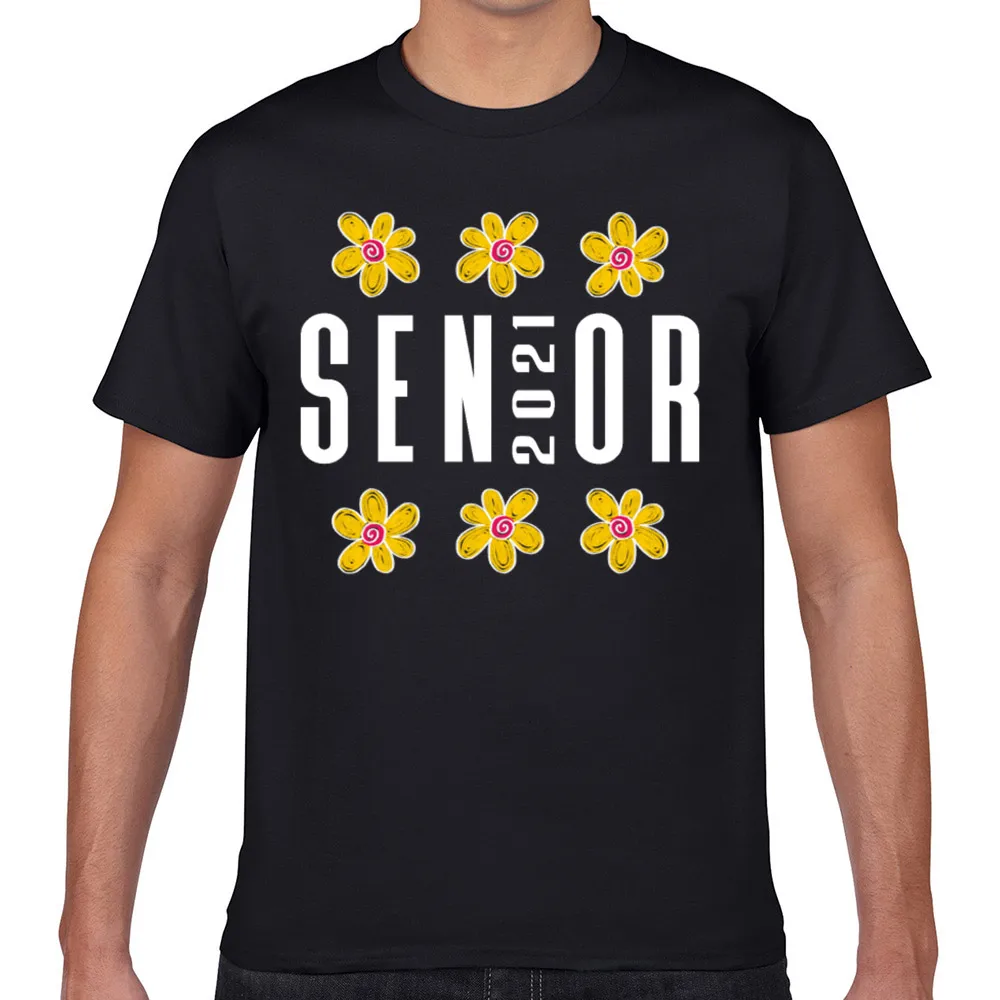 

Tops T Shirt Men senior 2021 with flowers Casual Black Geek Custom Male Tshirt