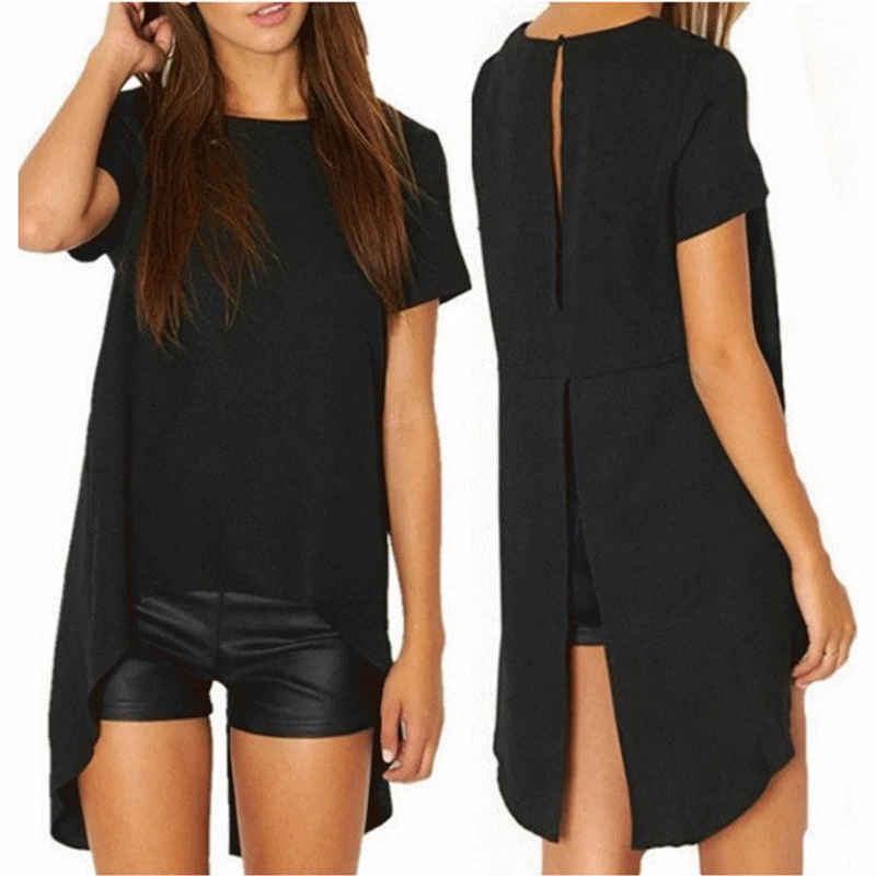 Женская футболка с высокой спинкой Повседневная Свободная разрезом сзади