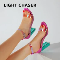 2022 crystal pumps wedding women shoes high heels pvc transparent sexy night club femme shoes buckle strap high heeled sandals