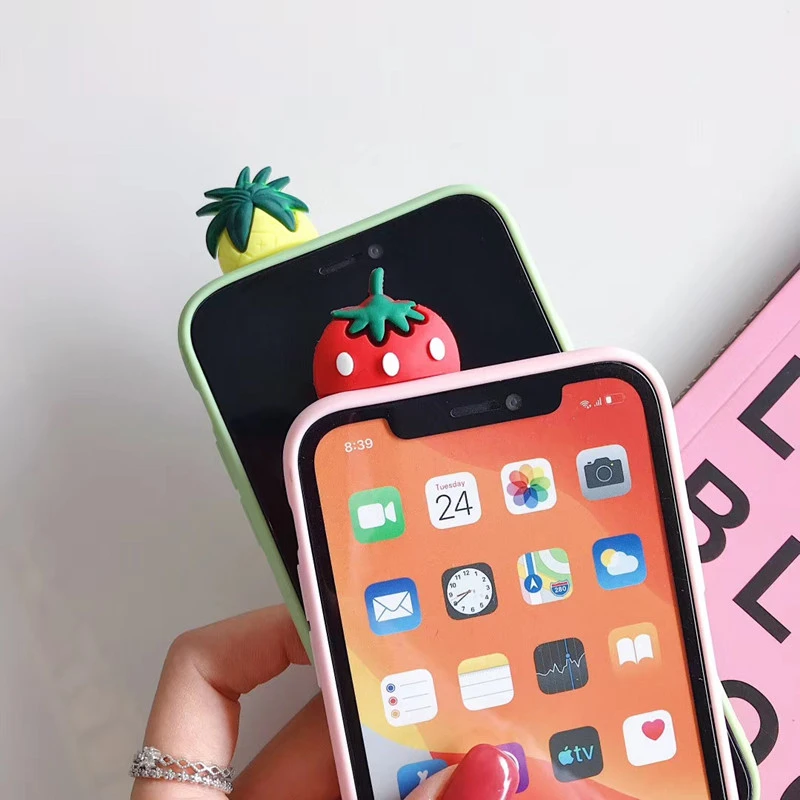 Милый 3D чехол для телефона с ананасом клубникой iphone 11 6s 7 8 Plus X XS MAX XR забавная
