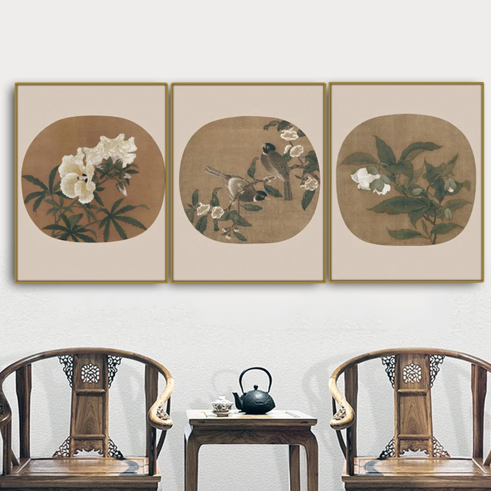 

Chinese Style Flowers Wall Pictures Poster Print Canvas Painting Calligraphy Decor for Living Room Bedroom Home Decor Frameless